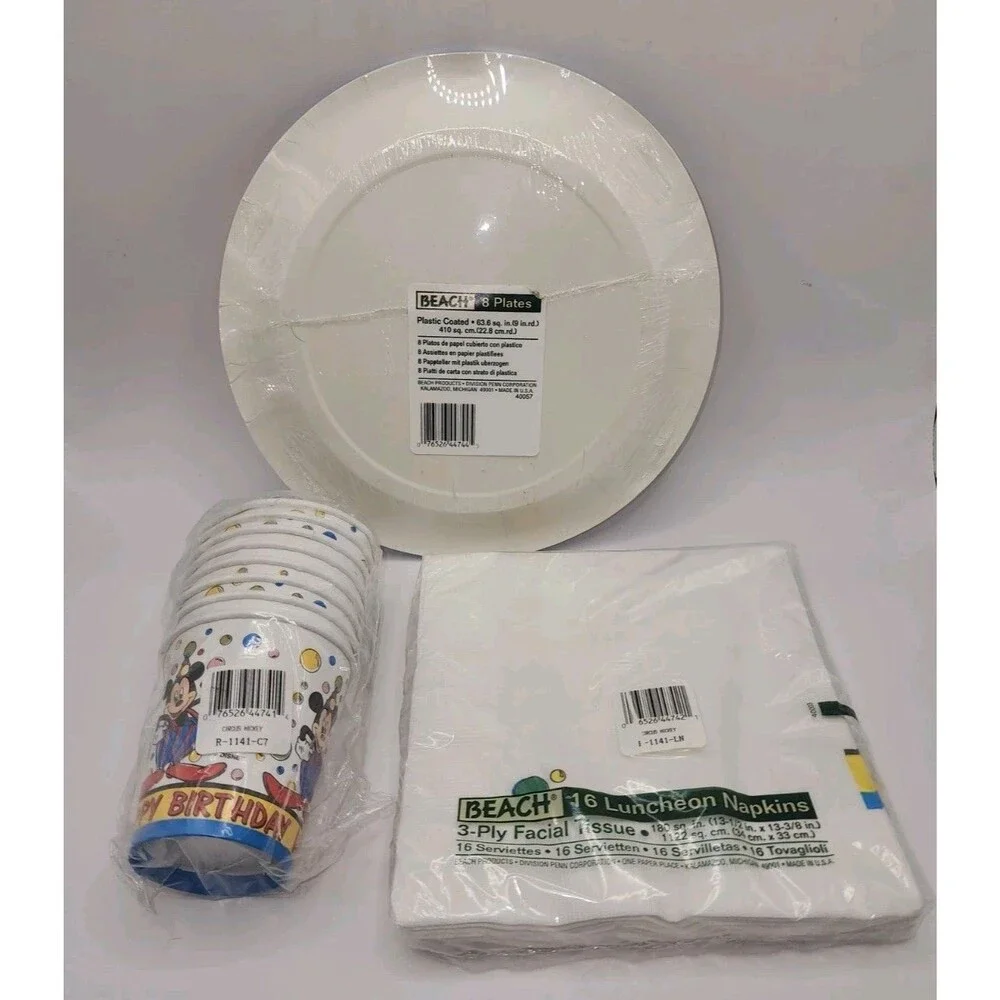 VTG Mickey Mouse Disney Birthday Party Paper Plates Napkins Cups Circus SEALED